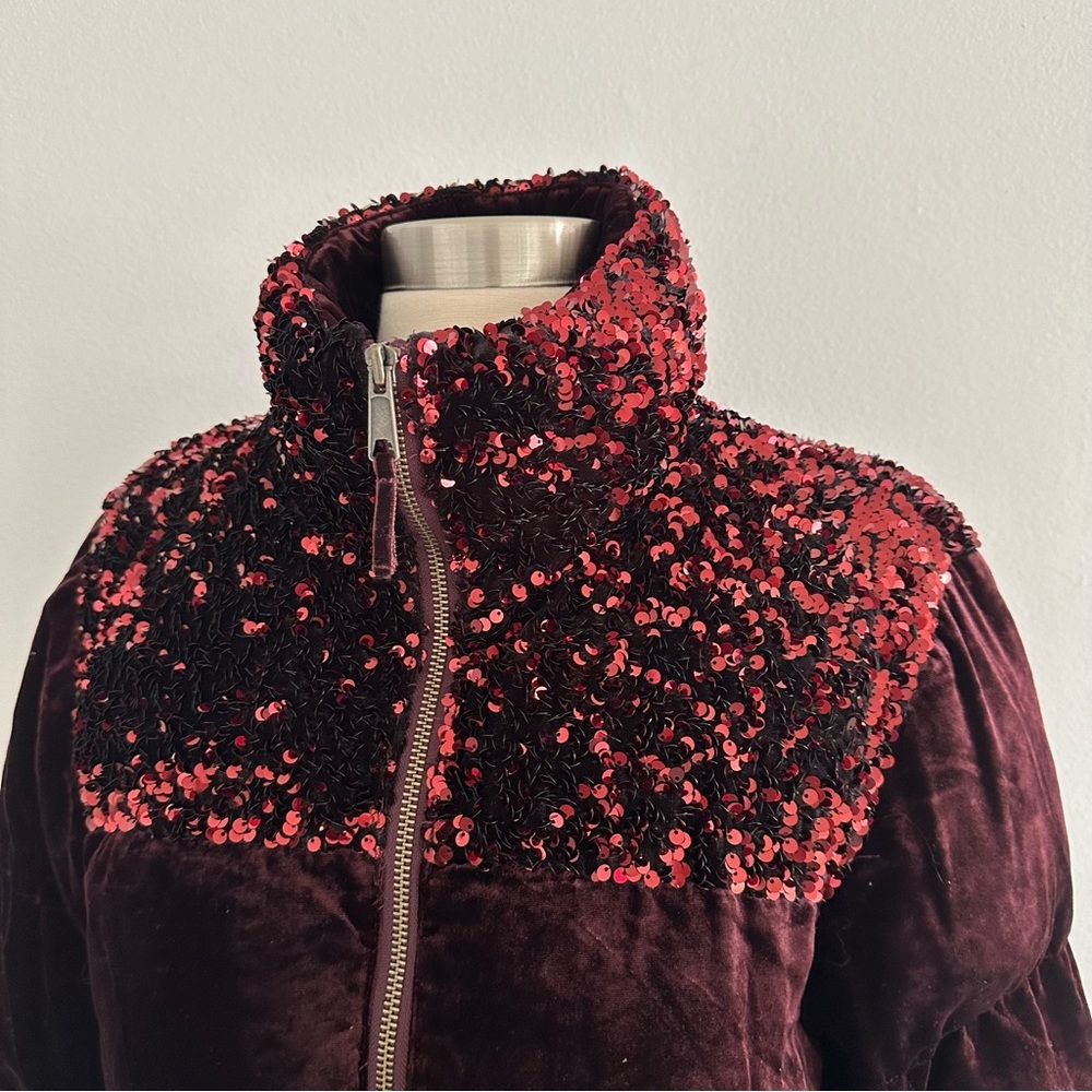 Maeve Anthropologie Vera Sequined Velvet Puffer Jacket Small - Picture 6 of 16